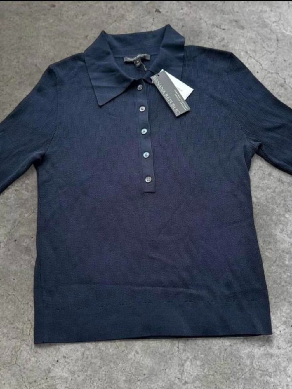 Banana Republic Aria Sweater Navy Polo Knit Short-Sleeve Women's Top Size Small